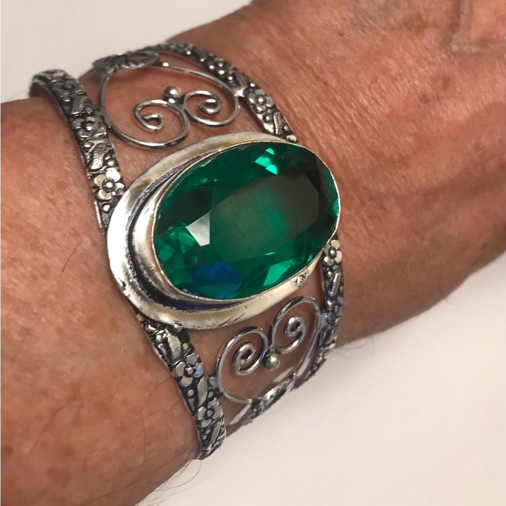 Tsavorite 925 Sterling Silver Cuff Bracelet
